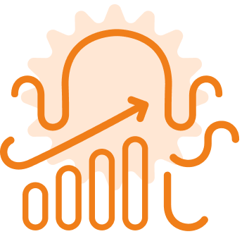 Ilustração com polvo e gráfico de barras em tons de laranja