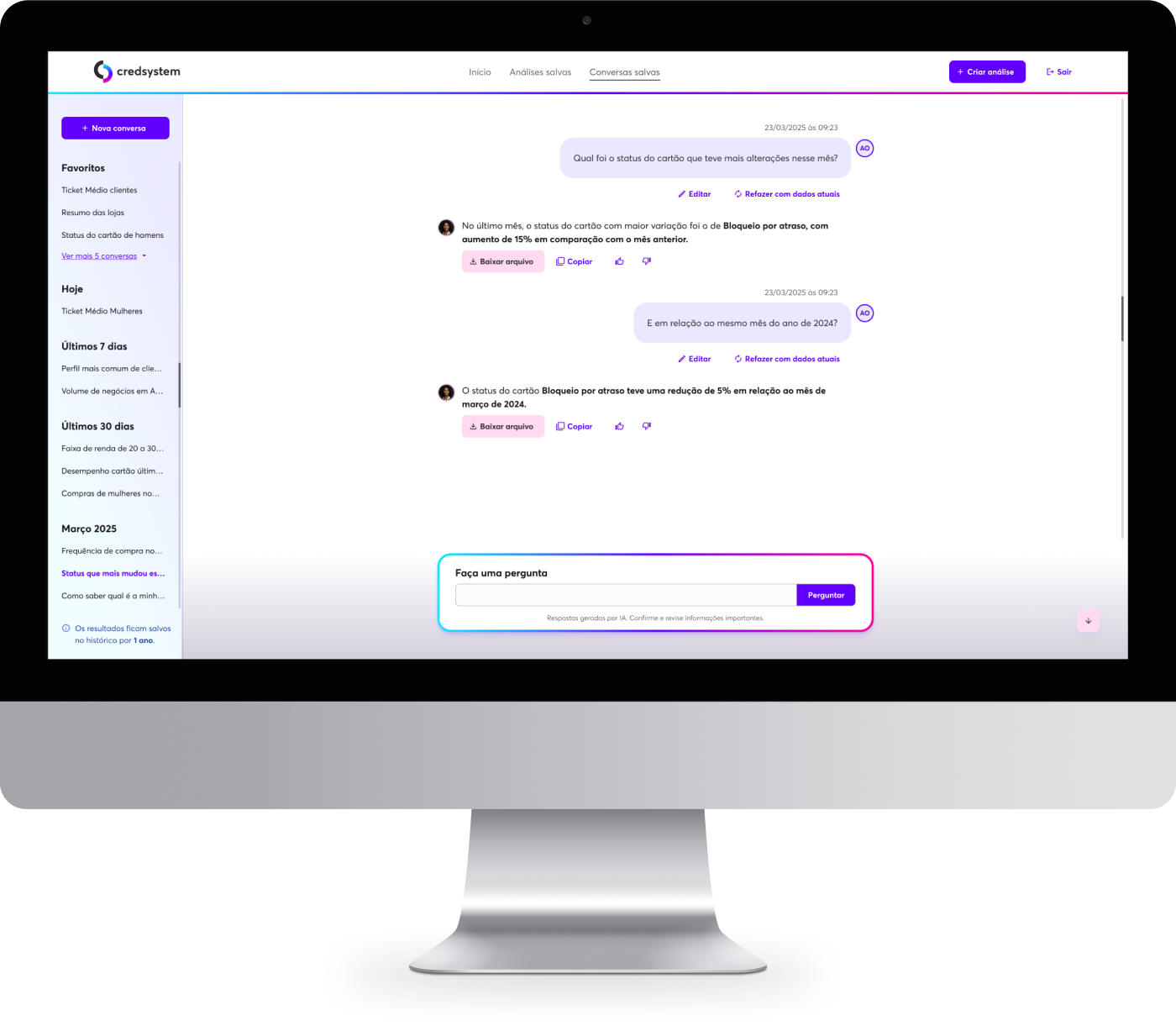 Imagem de um monitor contendo uma interface de aplicação web, em uma tela de conversa com inteligência artificial